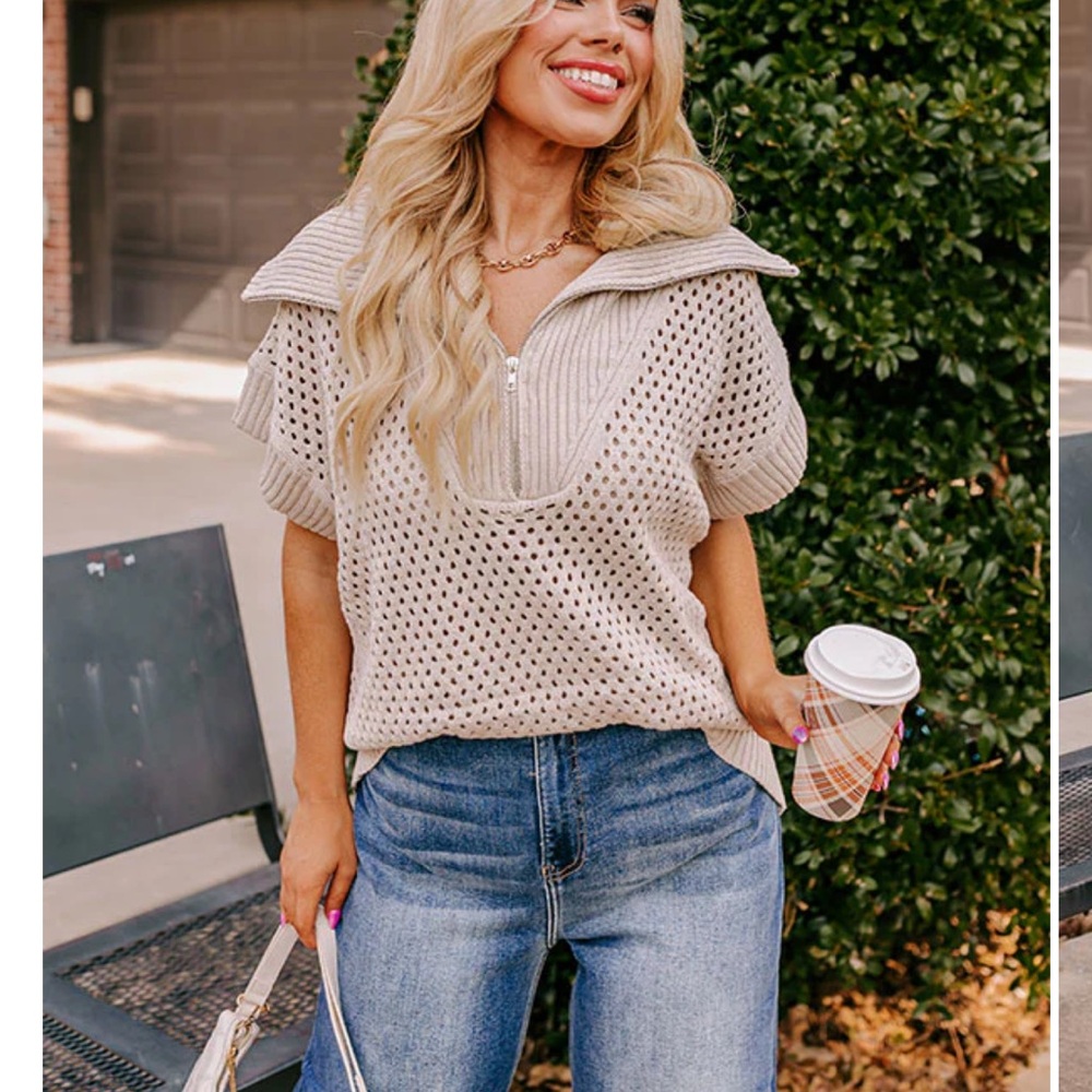 She + Sky Beige V-Neck Sweater
